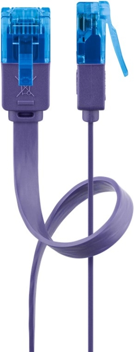 Goobay CAT 6A platt patchkabel, U/UTP, violett kopparledare (CU), 0.5 m