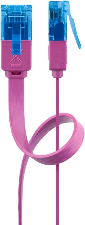 Goobay CAT 6A platt patchkabel, U/UTP, magenta kopparledare (CU), 2 m