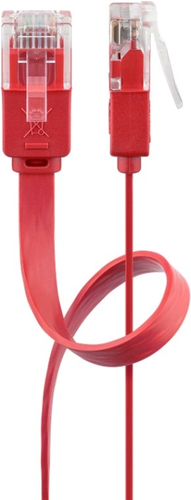Goobay CAT 6 platt patchkabel, U/UTP, röd kopparledare (CU), 1 m