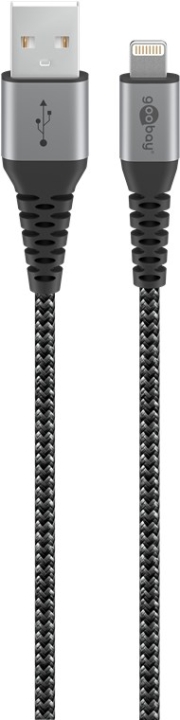 Goobay Lightning till USB-A-textilkabel med metallpluggar 0,5 m elegant och extra robust anslutningskabel för t.ex. Apple iPhone, iPad (Apple MFi certifierad)