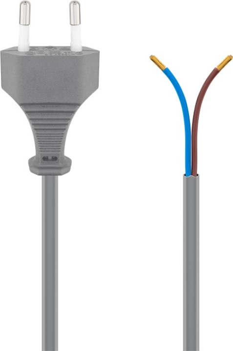 Goobay Kabel med euro-kontakt för montering, 1,5 m, grå Euro-kontakt (typ C, CEE 7/16) > lösa kabeländar