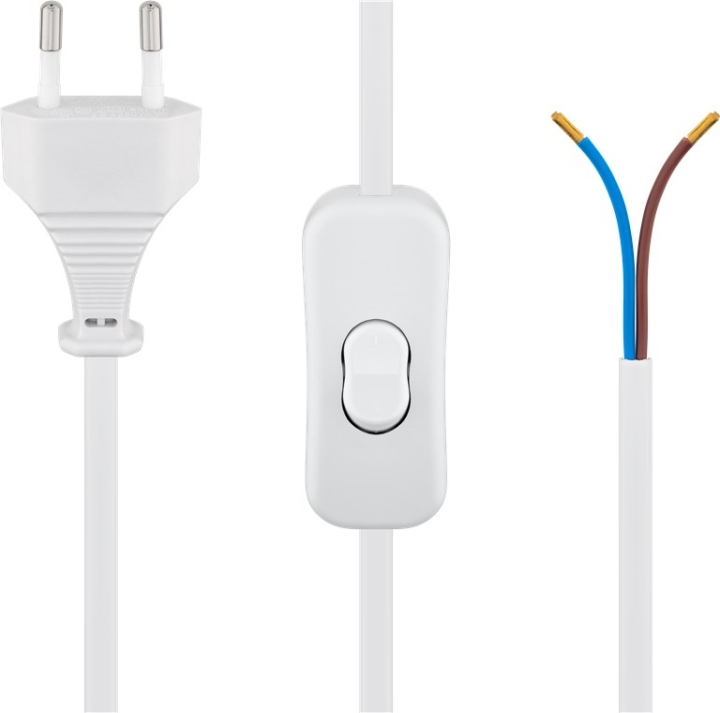 Goobay Kabel med euro-kontakt för montering - med strömbrytare, 1,5 m, vit Euro-kontakt (typ C, CEE 7/16) > lösa kabeländar