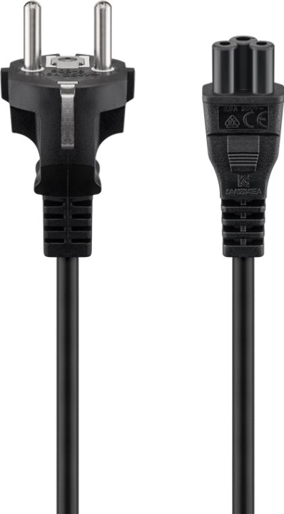 Goobay Kabel för nätanslutning (skyddskontakt), 1 m, svart Jordkontaktstift (typ F, CEE 7/7) > Uttag C5