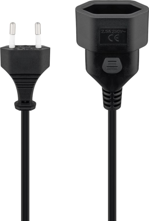 Goobay Förlängningskabel Europlug, 2 m, svart Europlug (typ C, CEE 7/16) > Europeiskt uttag