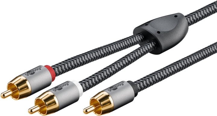 Goobay RCA-splitterkabel, 10 m, Sharkskin Grey Cinch kontakten (woofer, Center) > 2x Cinch kontakten (woofer)