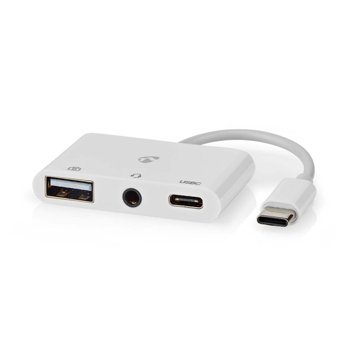 Nedis USB Multi-Port Adapter | 3-in-1 | USB 2.0 | USB-C™ Hane | USB-A Hona / USB-C™ Hona / 3.5 mm Hona | 480 Mbps | 0.10 m | Rund | Nickelplaterad | PVC