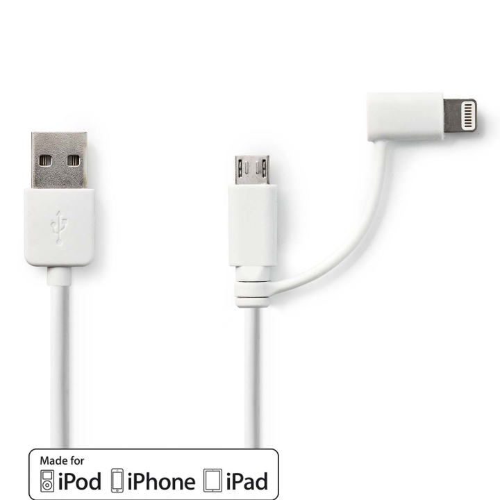 Nedis 2 i 1kabel | USB 2.0 | USB-A Hane | Apple Lightning, 8-stifts / USB Micro-B Hane | 480 Mbps | 1.00 m | Nickelplaterad | Rund | PVC