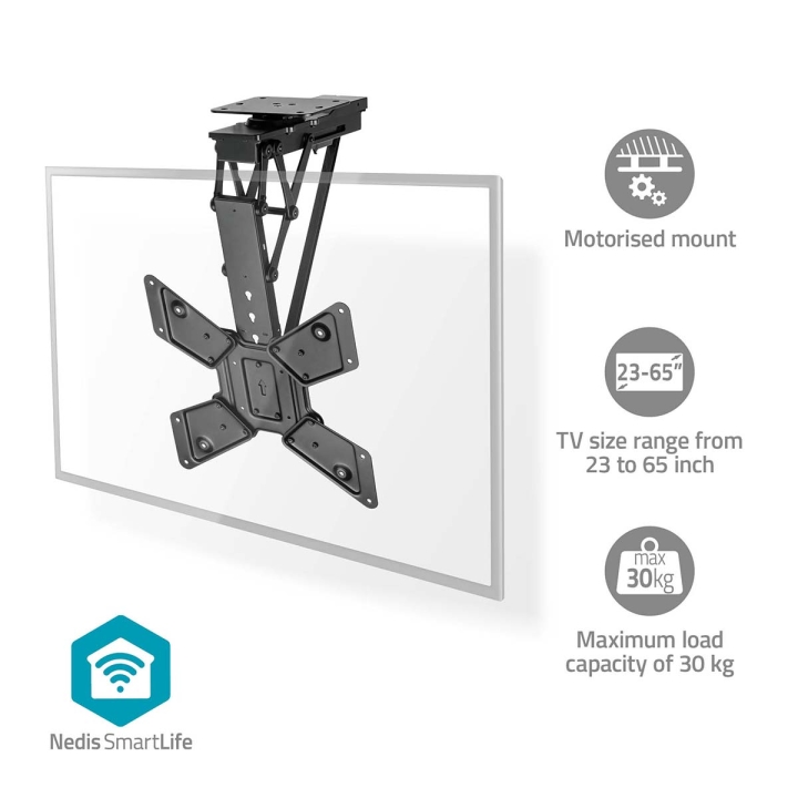 Nedis SmartLife Motorised TV Ceiling Mount | 23 - 65 " | Maximum supported screen weight: 30 kg | Rotatable | Tiltable | Minimum ceiling distance: 140 mm | Remote controlled