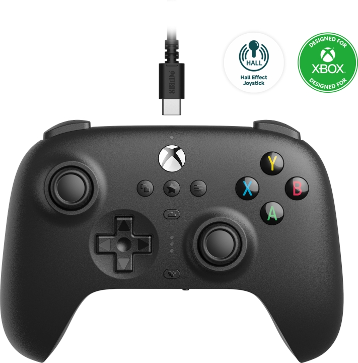 Svart 8Bitdo Ultimate Wired Controller - Hall Edition Trådlös Spelkontroll, Xbox / Pc