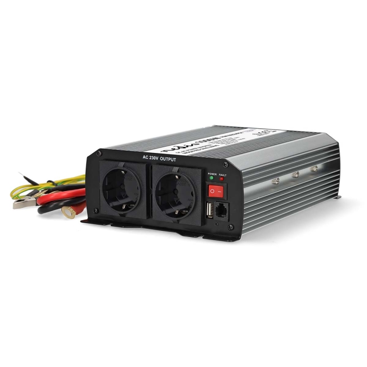 Nedis Växelriktare med modifierad sinusvåg | Inspänning: 24 V DC | Enhetens utgångsanslutning: Type F (CEE 7/3) / USB-A | 230 V AC 50 Hz | 1000 W | Toppeffekt: 2000 W