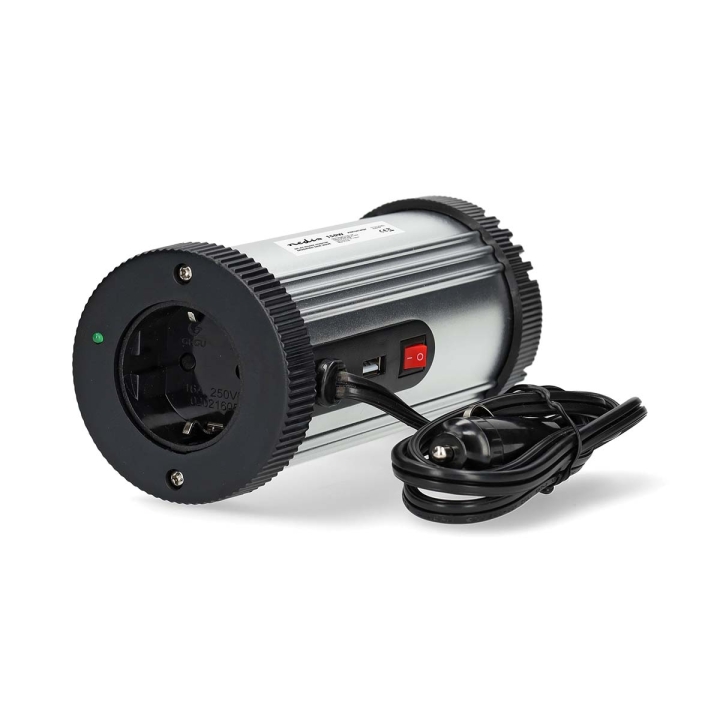 Nedis Växelriktare med modifierad sinusvåg | Inspänning: 12 V DC | Enhetens utgångsanslutning: Type F (CEE 7/3) / USB-A | 230 V AC 50 Hz | 1000 W | Toppeffekt: 2000 W