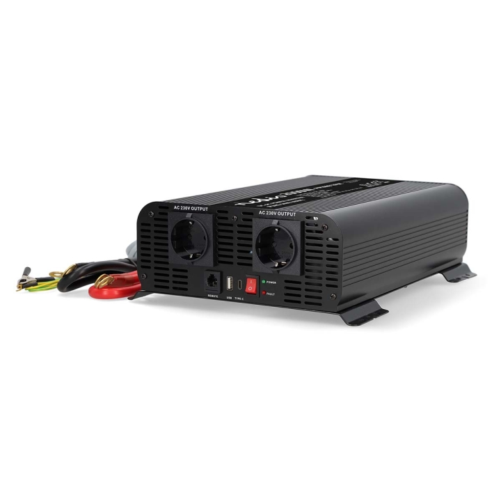 Nedis Strömväxelriktare | Inspänning: 12 V DC | Enhetens utgångsanslutning: Type F (CEE 7/3) / USB-A / 1x USB-C™ | 230 V AC 50 Hz | 2000 W | Toppeffekt: 4000 W | Skruv terminal | Ren sinusvåg