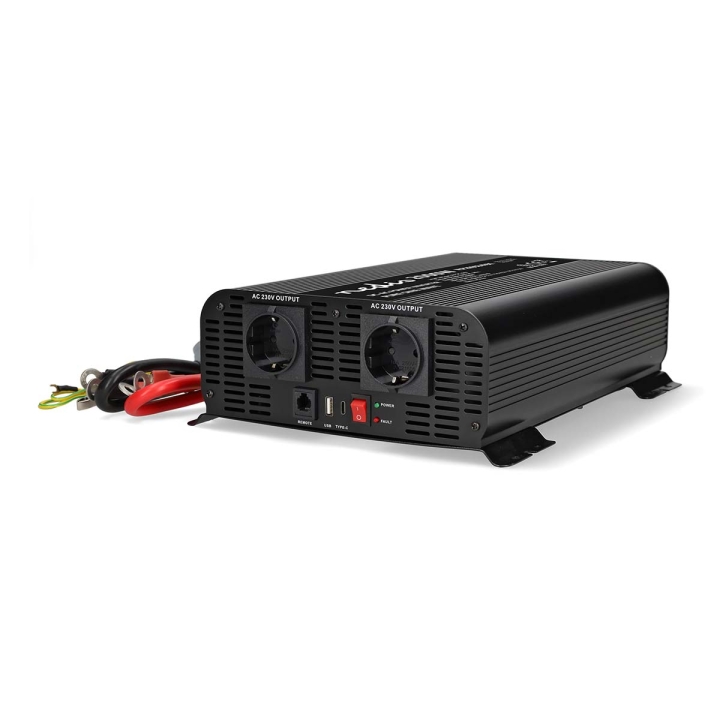 Nedis Strömväxelriktare | Inspänning: 24 V DC | Enhetens utgångsanslutning: Type F (CEE 7/3) / USB-A / 1x USB-C™ | 230 V AC 50 Hz | 2000 W | Toppeffekt: 4000 W | Skruv terminal | Ren sinusvåg