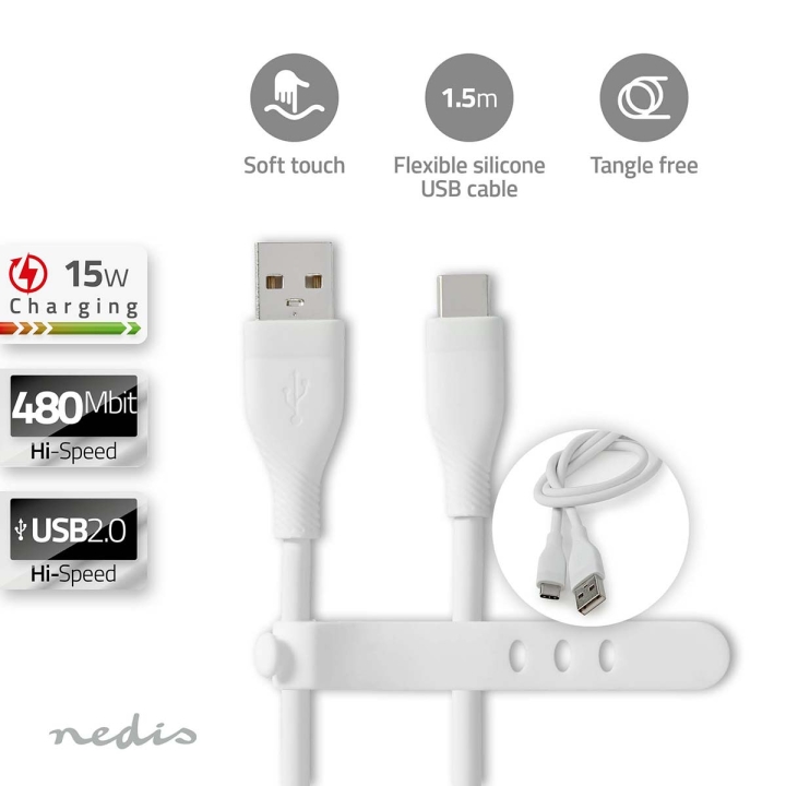 Nedis USB-kabel | USB 2.0 | USB-A Hane | USB-C™ Hane | 15 W | 480 Mbps | Nickelplaterad | 1.50 m | Rund | Silikon