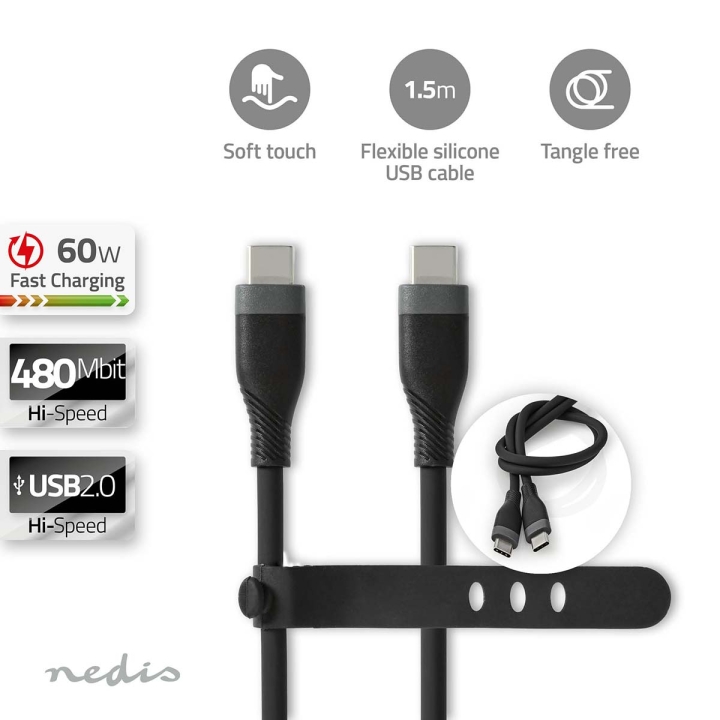 Nedis USB-kabel | USB 2.0 | USB-C™ Hane | USB-C™ Hane | 60 W | 480 Mbps | Nickelplaterad | 1.50 m | Rund | Silikon