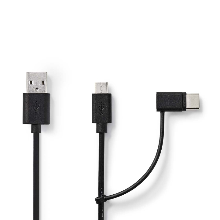 Nedis 2 i 1kabel | USB 2.0 | USB-A Hane | USB Micro-B Hane / USB-C™ Hane | 480 Mbps | 1.00 m | Nickelplaterad | Rund | PVC