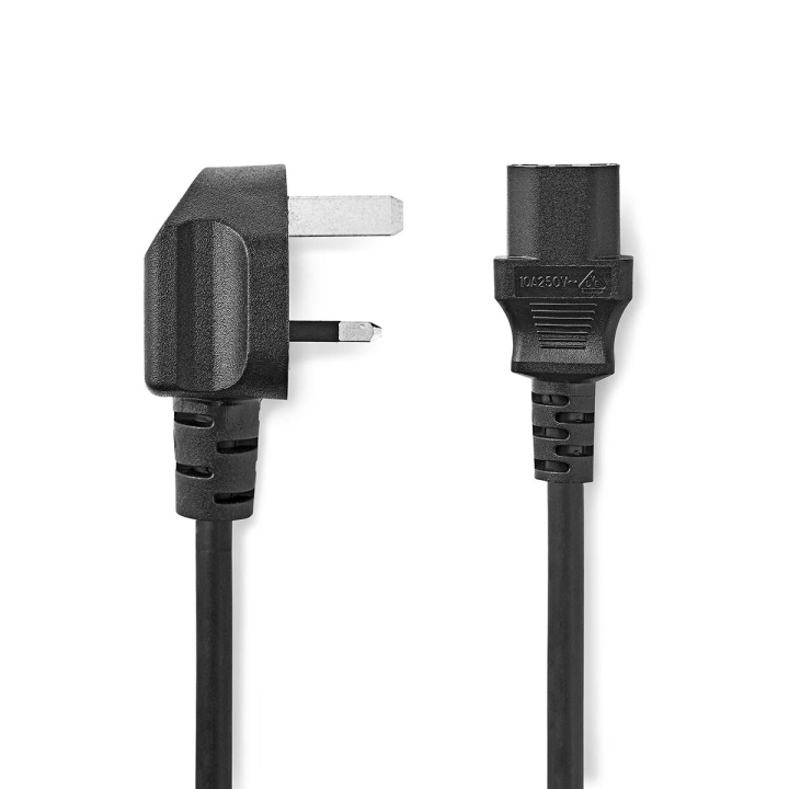 Nedis Strömkabel | UK-kontakt Hane | IEC-320-C13 | Vinklat | Rak | Nickelplaterad | 2.00 m | Rund | PVC