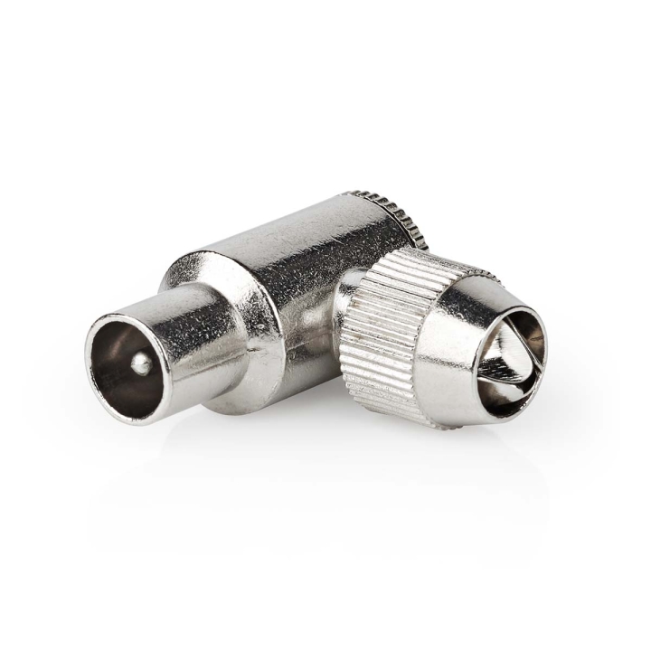 Nedis IEC (coax) | Vinklat 90° | Hane | Nickelplaterad | 75 Ohm | Skruva | Kabel input diameter: 7.0 mm | Metall