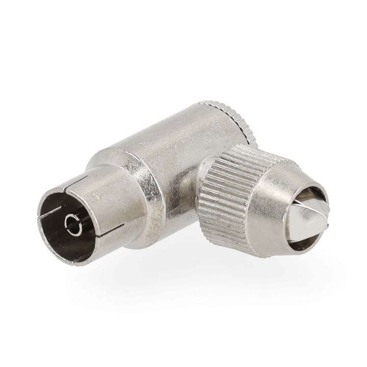 Nedis IEC (coax) | Vinklat 90° | Hona | Nickelplaterad | 75 Ohm | Skruva | Kabel input diameter: 7.0 mm | Metall