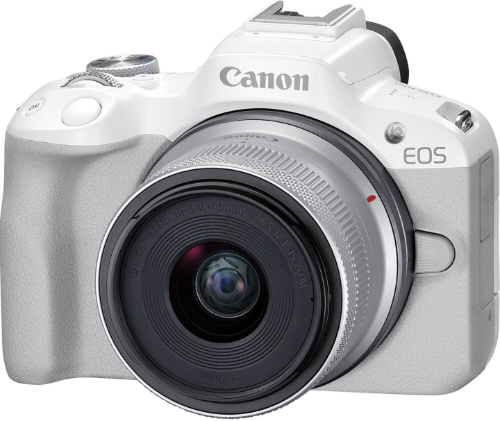 Canon EOS R50 systemkamera, vit + 18-45 mm objektiv