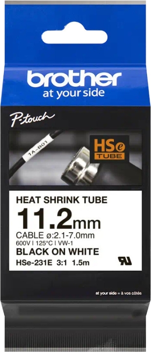 Brother HSe-231E, svart text på vit bakgrund, bredd 11,2 mm