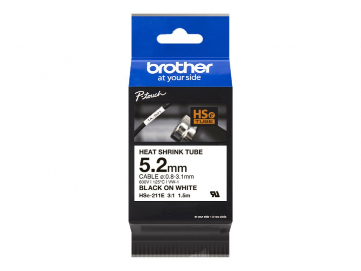 Brother HSe-211E, svart text på vit bakgrund, bredd 5,2 mm