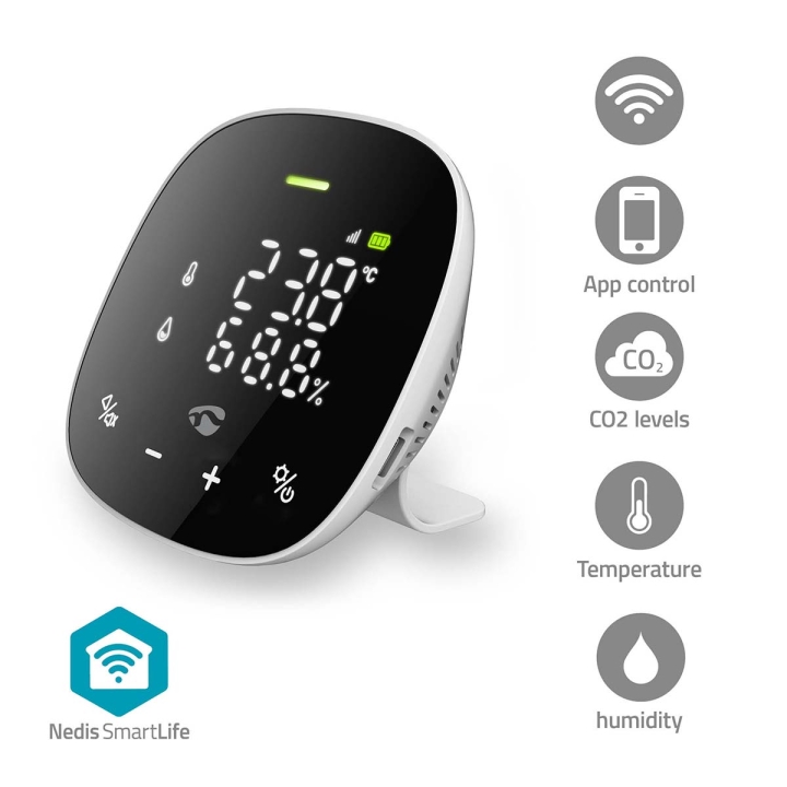 Nedis SmartLife luftkvalitetsmätare | Wi-Fi | Display | Koldioxid (CO2) / Luftfuktighet / Temperatur