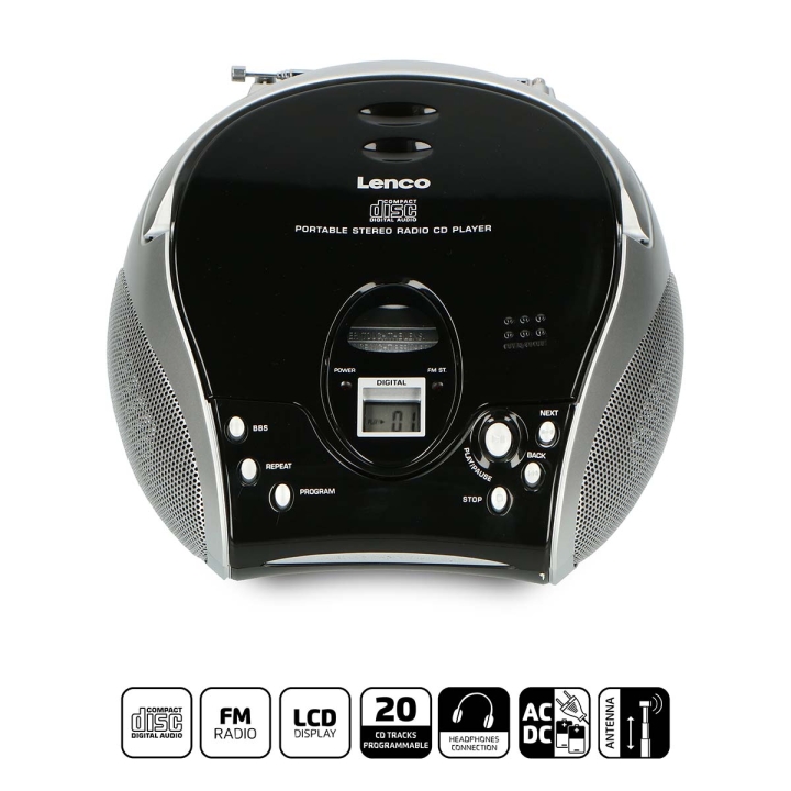 Lenco Bärbar stereo FM-radio med CD-spelare Svart
