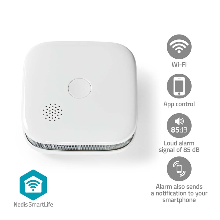Nedis SmartLife Rökdetektor | Wi-Fi | Batteridriven | Givarlivscykel: 10 år | EN 14604 | Max. batteritid: 24 Månader | 85 dB