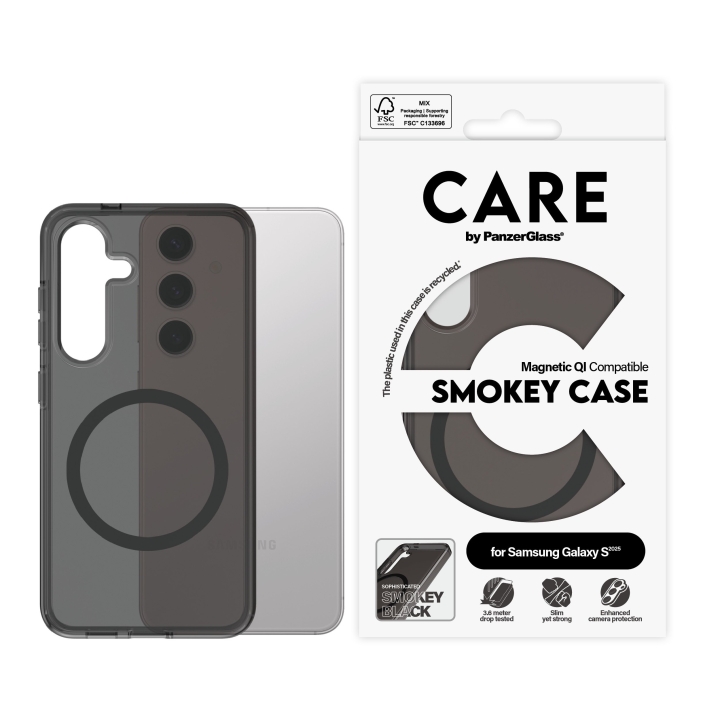 PanzerGlass CARE by PanzerGlass - Flagship Fodral Urban Combat Smokey m. Svart Qi Kompatibel Samsung Galaxy S25