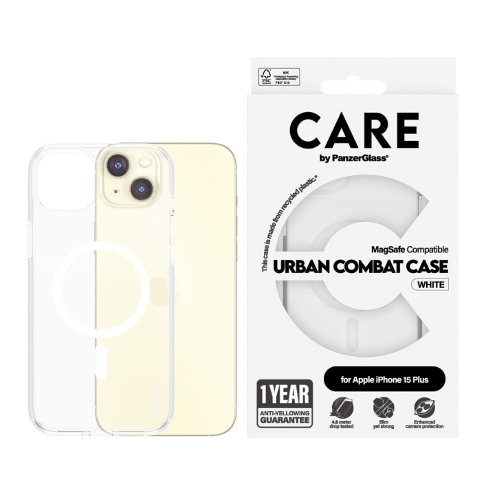 CARE by PanzerGlass - Fodral Transparent m. Vit MagSafe - iPhone 15 Plus