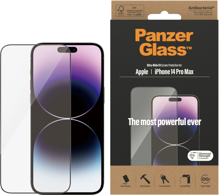 PanzerGlass, iPhone 14 Pro Max, svart ram