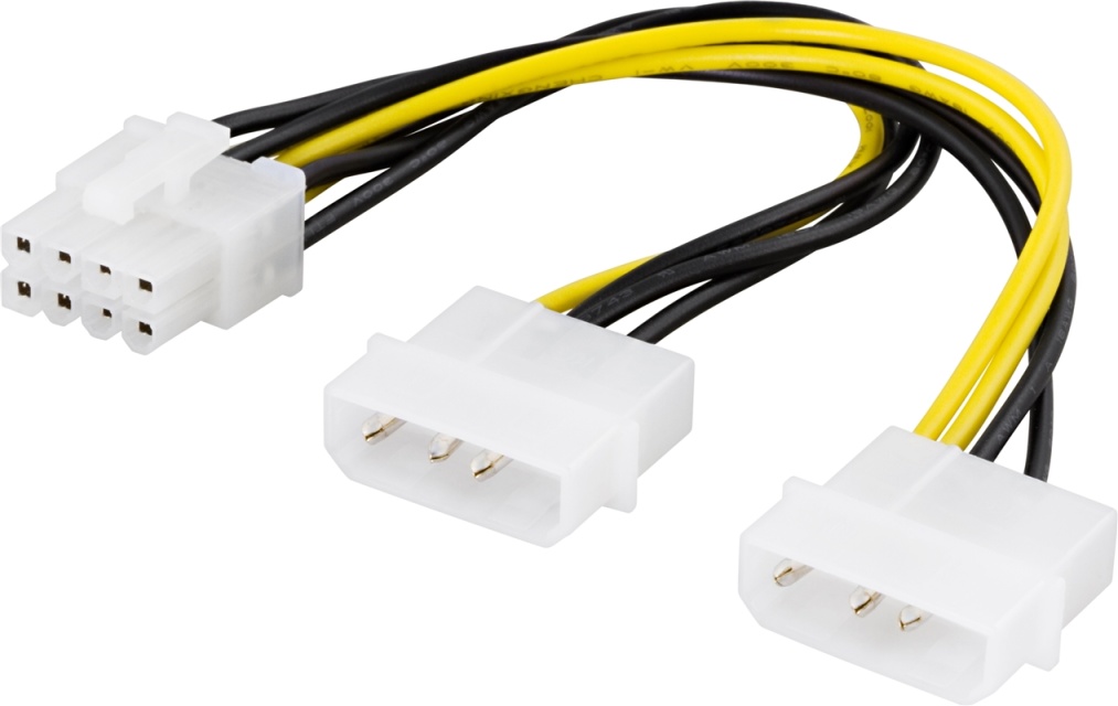 DELTACO adapterkabel, 2xMolex 4-pin till 8-pin PCI-Express, 30 cm (SSI-62)