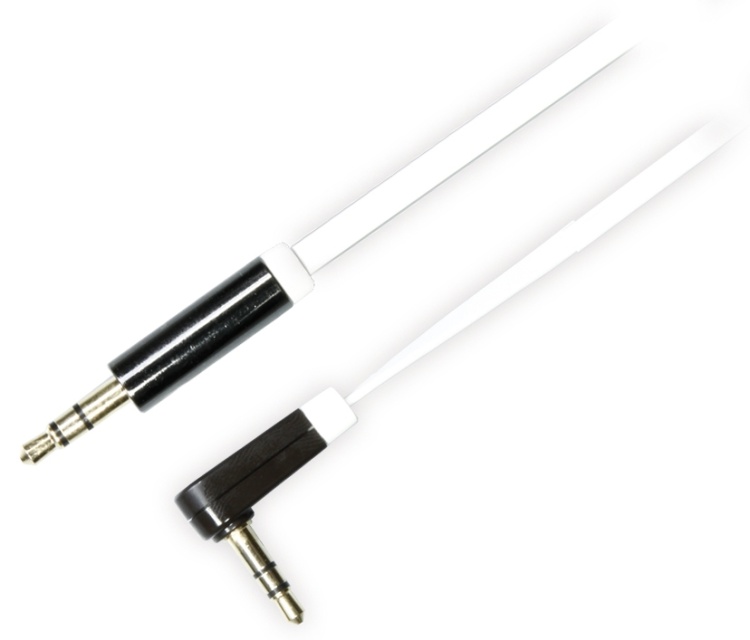 DELTACO ljudkabel, vinklad 3,5mm hane till 3,5mm hane, 1m, vit (AUD-123)