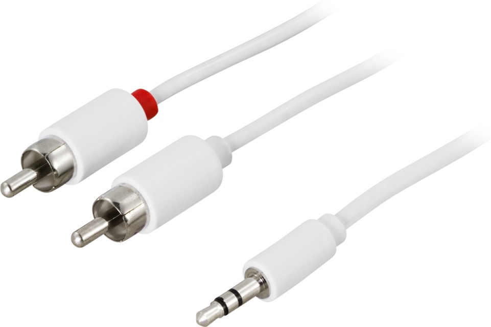 DELTACO Ljudkabel 3,5mm ha - 2xRCA ha 10m, vit (MM-143B)