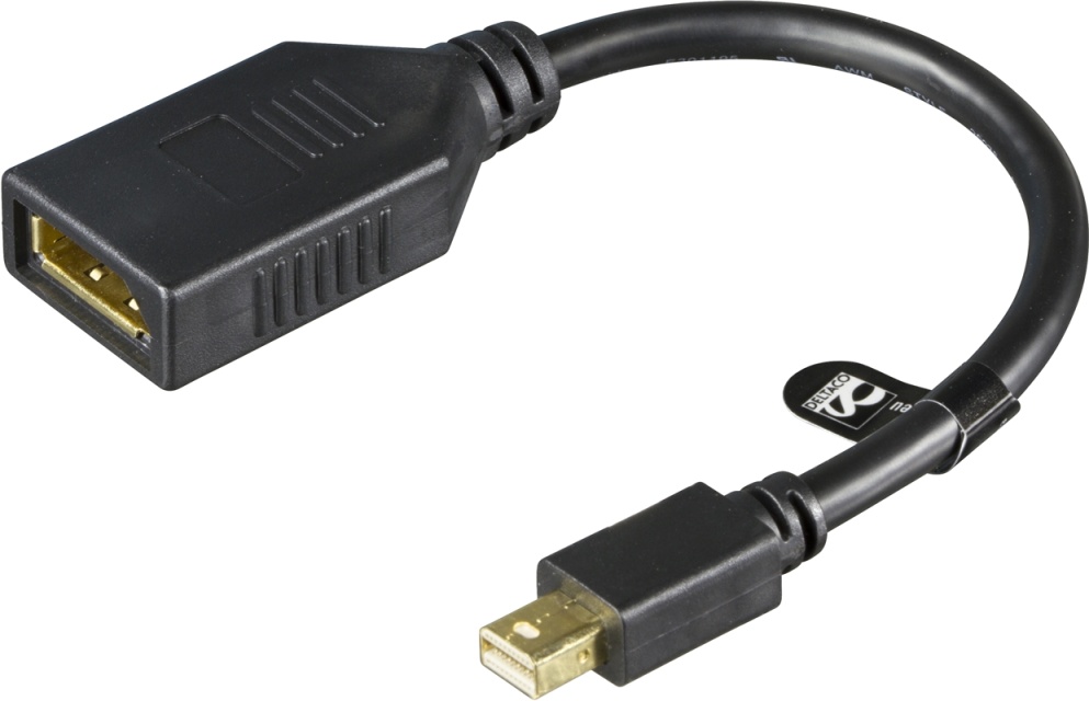 DELTACO Mini DisplayPort ha till DisplayPort ho, 0,15m, svart (MDP-DP1)