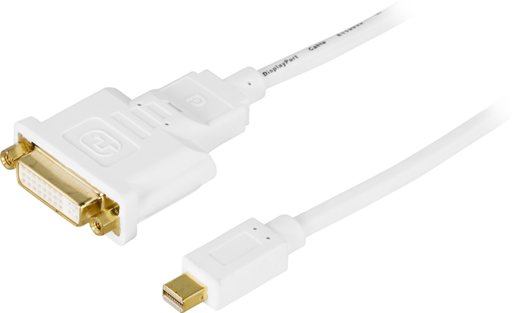 DELTACO mini DisplayPort till DVI-I kabel, ha-ho, 1m, vit (DP-DVI100)