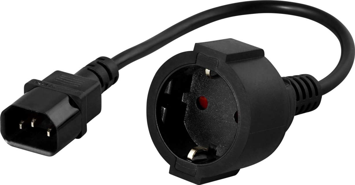 DELTACO apparatadapter, IEC C14 hane till CEE 7/4 (Schuko) hona, 0,2m (DEL-109P)