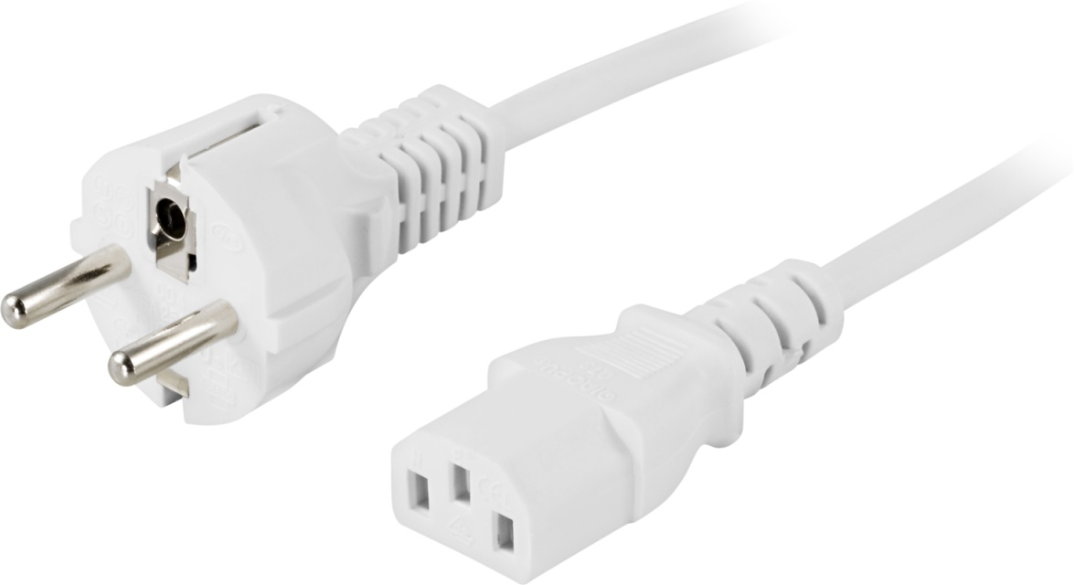 DELTACO apparatkabel, rak CEE 7/7 - rak IEC C13, 5m, vit (DEL-111MV)