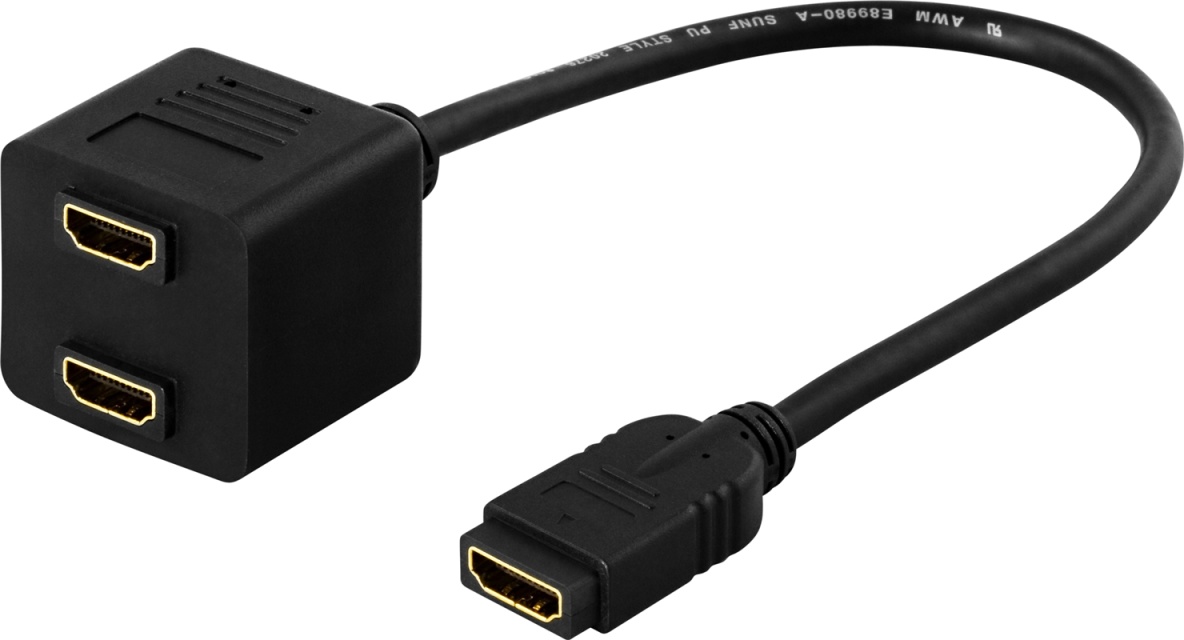 DELTACO HDMI-adapter, 1xHDMI ho till 2xHDMI ho, 19-pin (HDMI-13)