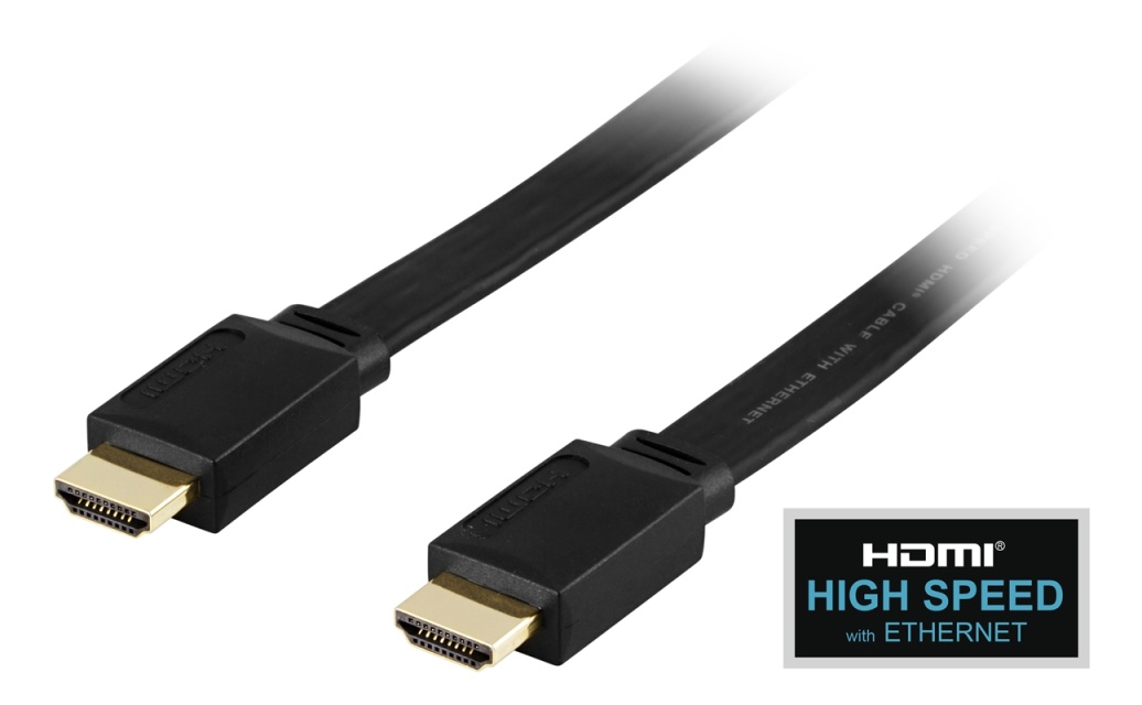 DELTACO HDMI-kabel, v1.4+Ethernet, 19-pin ha-ha, 1080p, flat,sv,1,5m
