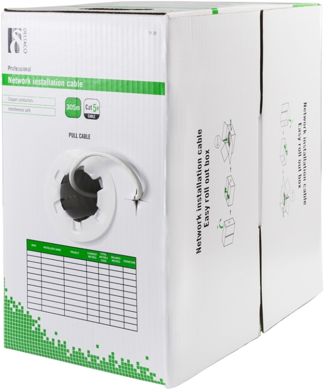 DELTACO U/UTP installationskabel, Cat5e, 305m, vit (TP-39)