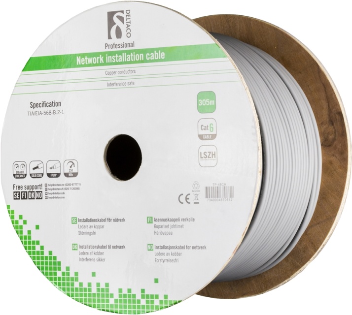 DELTACO LSZH FTP installationskabel, Cat6, 305m,grå (TP-48CH)