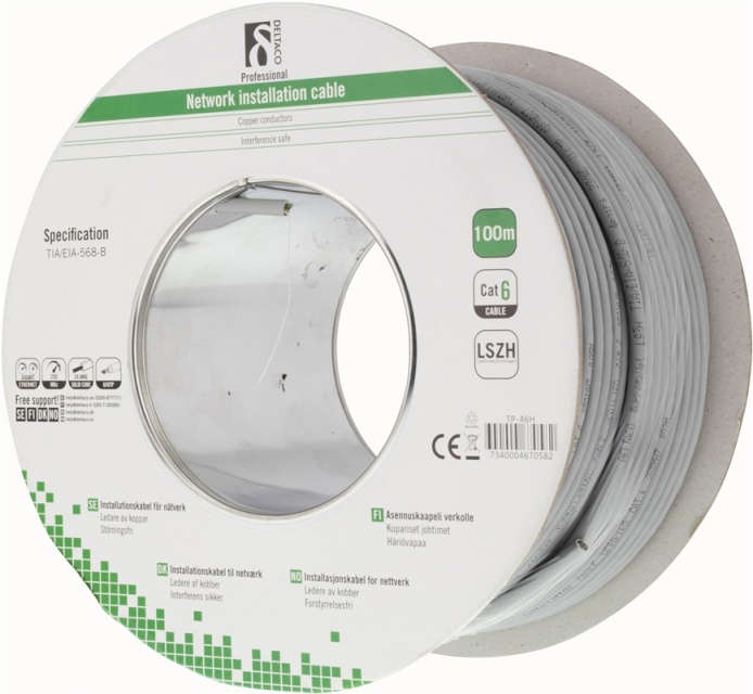 DELTACO LSZH UTP installationskabel, Cat6, 100m, grå (TP-46H)