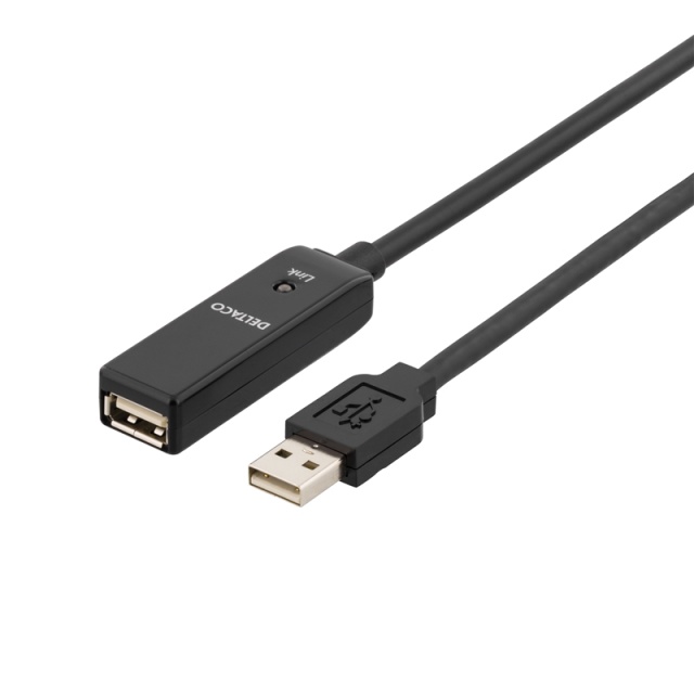 DELTACO PRIME USB förlängningskabel, aktiv, USB 2.0, 5m, svart (USB2-EX5M)