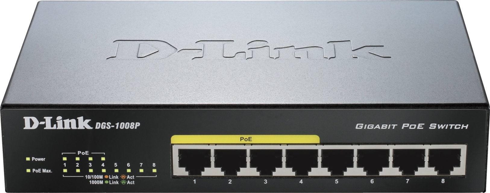 D-Link 8-port 10/100/1000 Desktop Switch w/ 4 PoE Ports (DGS-1008P)