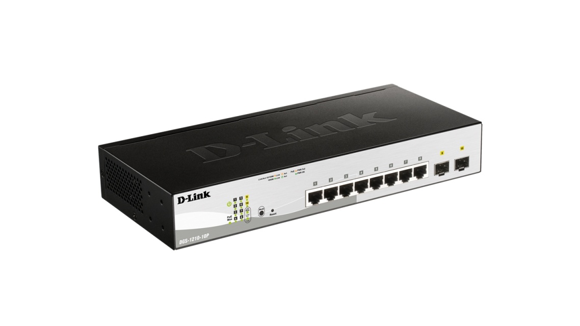 D-Link switch, 10x10/100/1000Mbps, Layer2, PoE, 2xSFP (DGS-1210-10P)