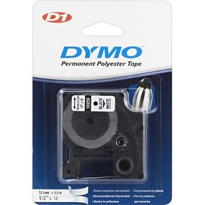 DYMO D1 märktejp perm polyester 12mm, svart på vitt, 5.5m rulle (S0718060)