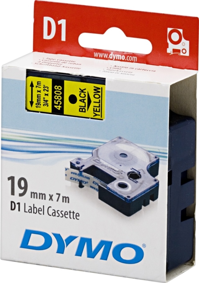 DYMO D1 märktejp standard 19mm, svart på gult, 7m rulle (S0720880)