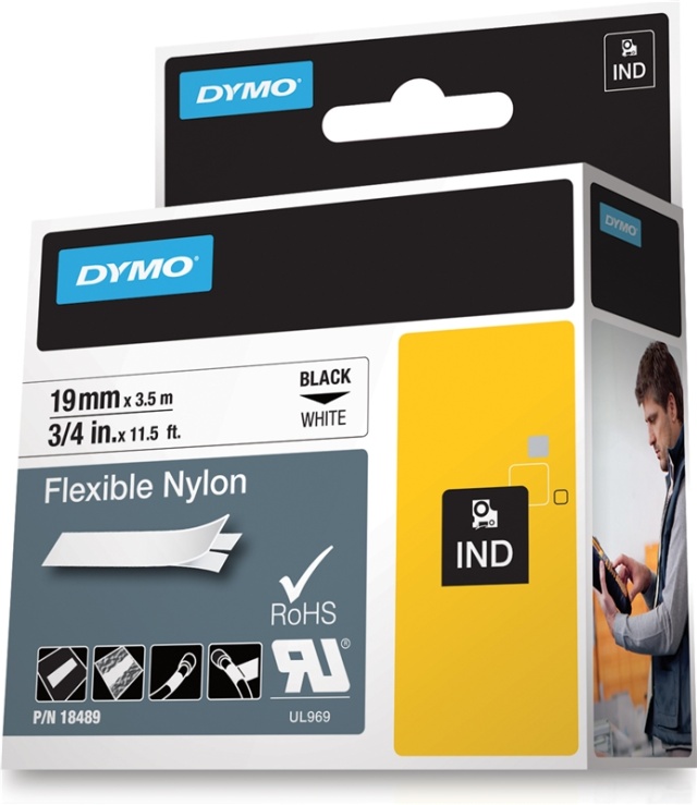 DYMO RhinoPRO märktejp flex nylon 19mm, svart på vitt (18489)